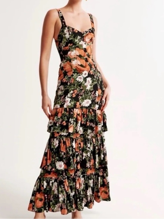Abercrombie & Fitch Dresses & Skirts - Abercrombie & Fitch Black Floral Tiered Ruffle Maxi Dress